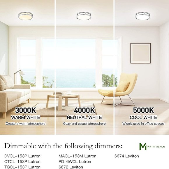 MYTH REALM 10" Double Rings LED Flush Mount Ceiling Light Silver 5000K - Picture 6 of 11